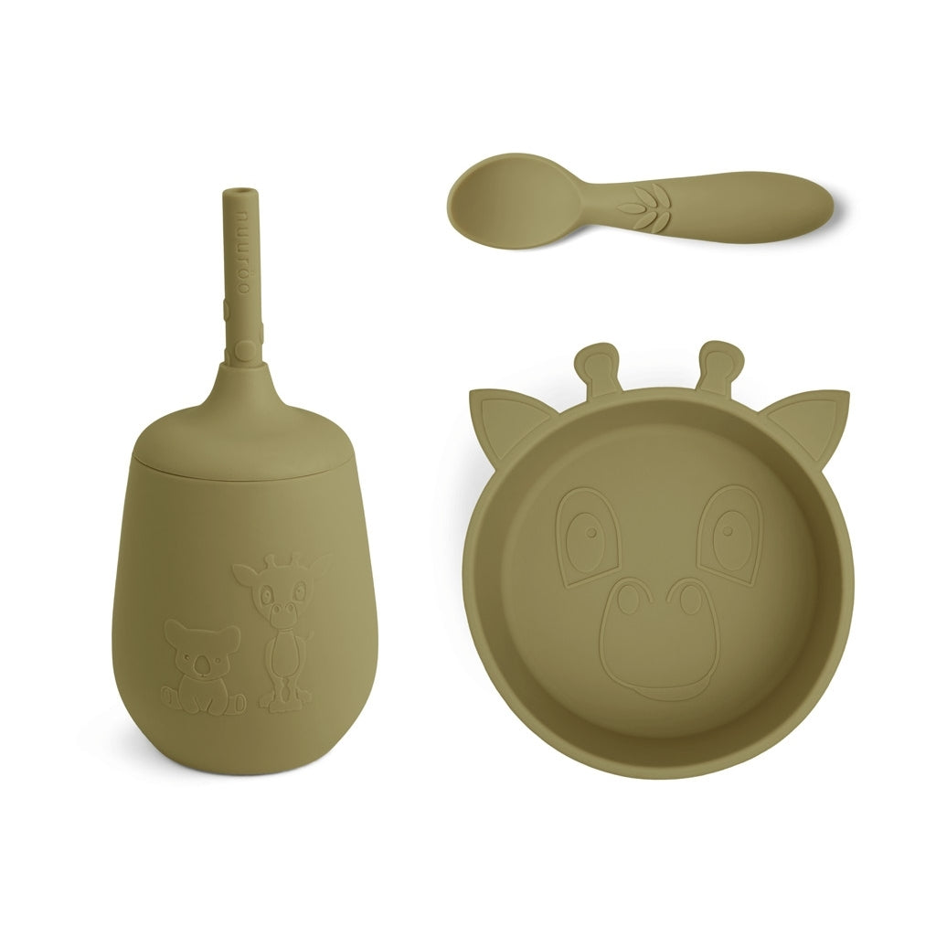 nuuroo - Silikone spisesæt - 3-pak - 100% LFGB silikone - Olive Green
