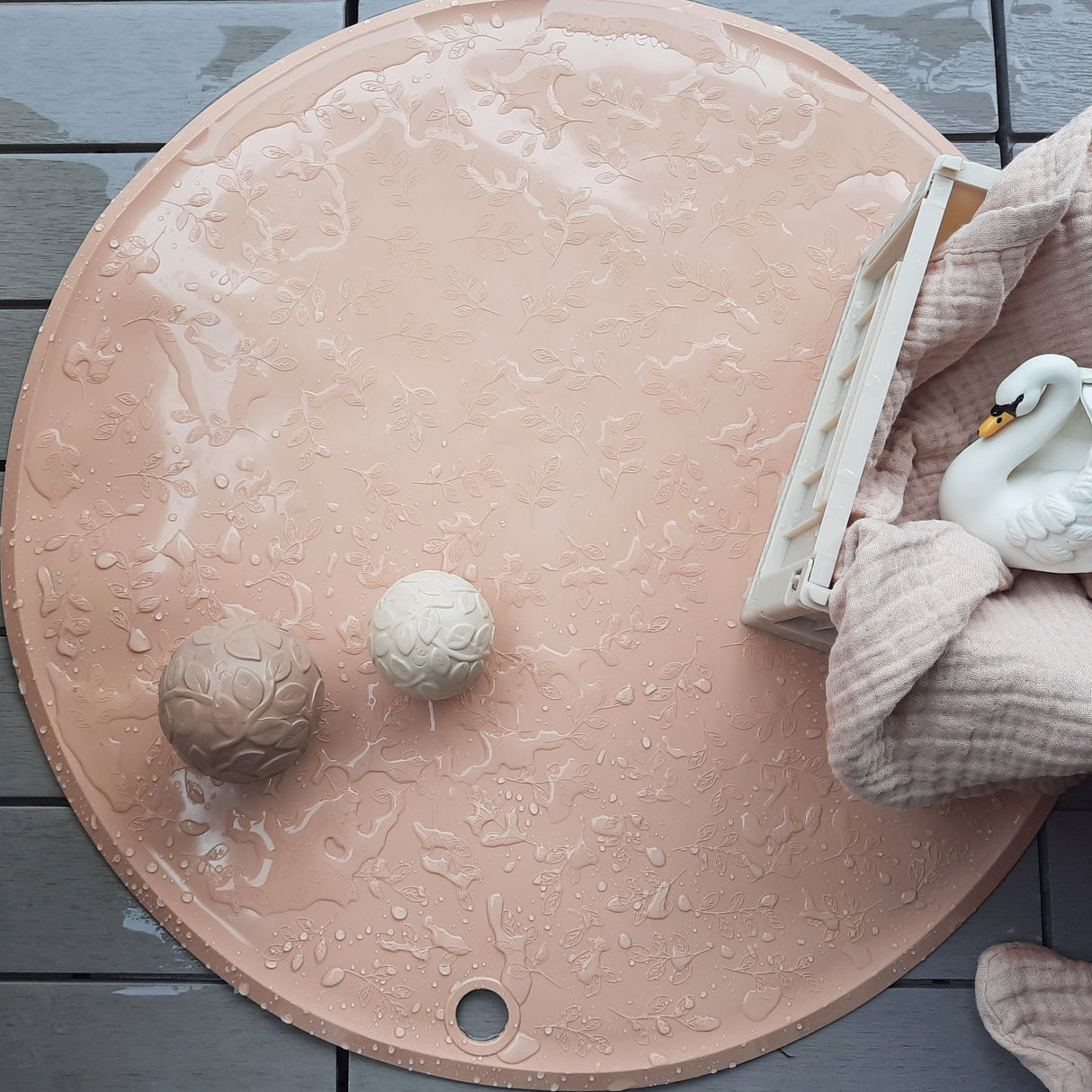 Natruba - Bademåtte med blad mønster - Ø50 cm - Rose