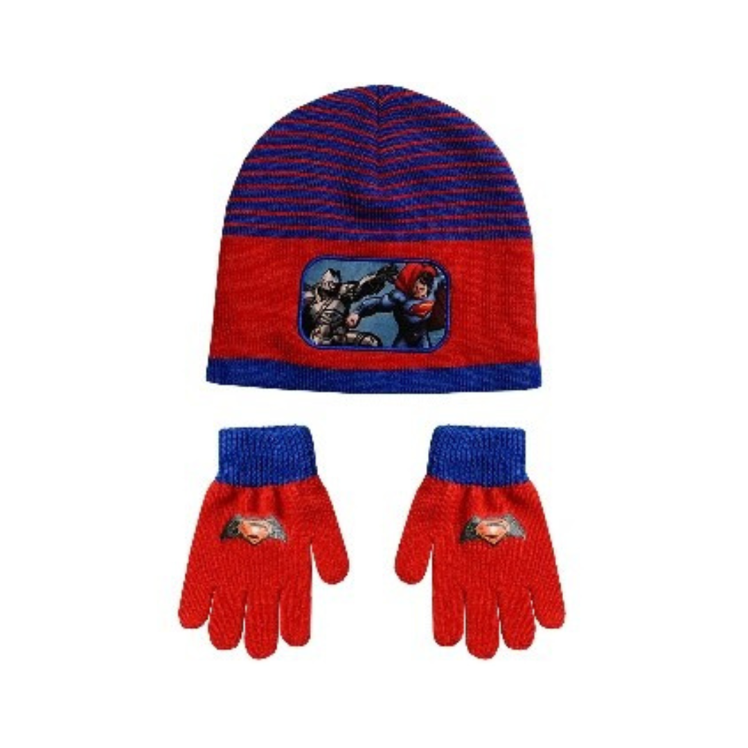 X - Superman vs Batman vinterhue og handsker - 2-pak til børn - Onesize - Rød/blå