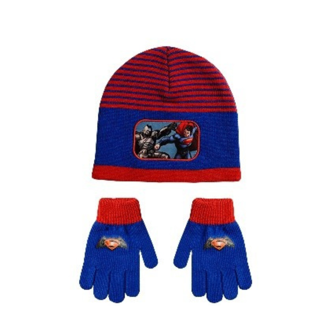 X - Superman vs Batman vinterhue og handsker - 2-pak til børn - Onesize - Rød/blå