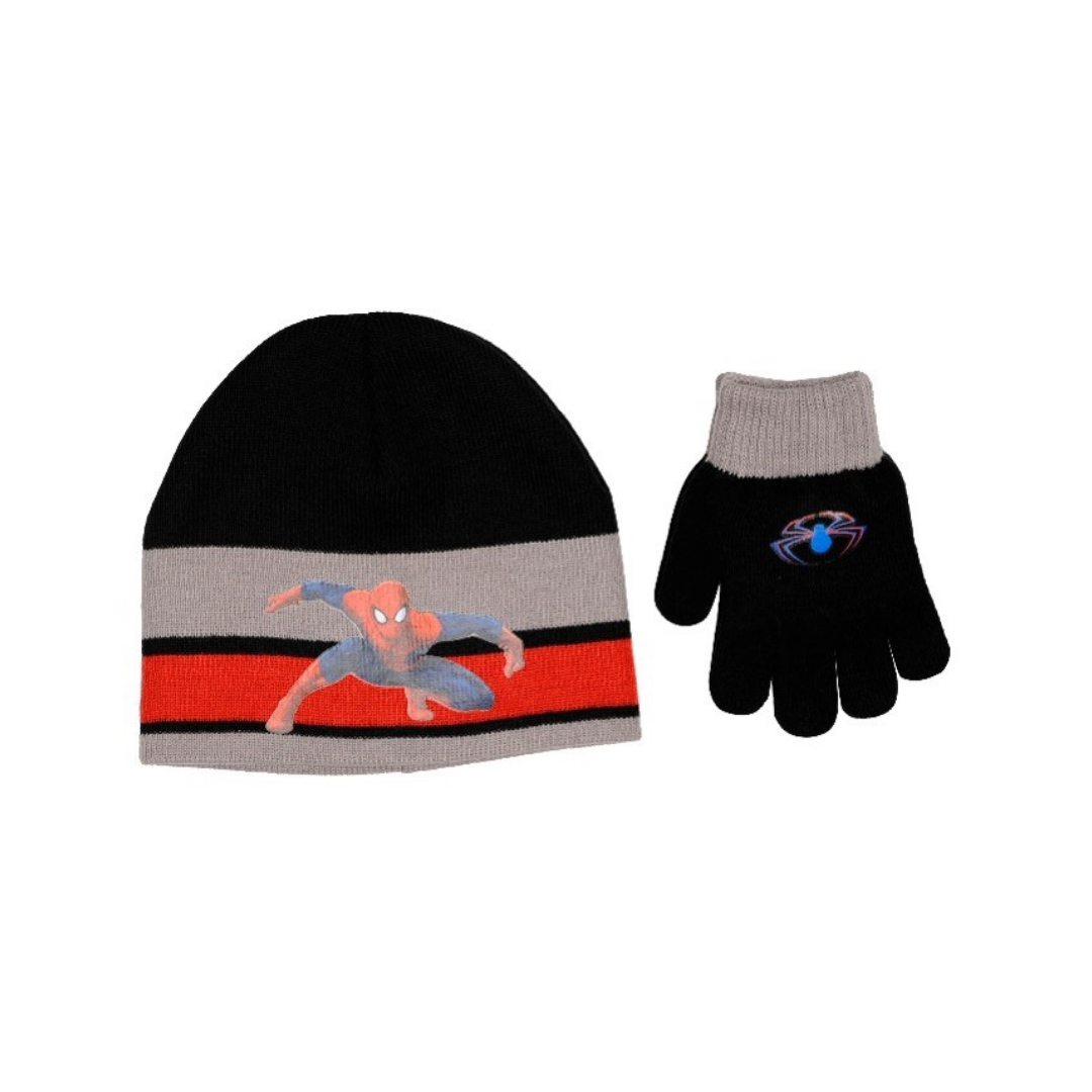 X - Spiderman vinterhue og handsker - 2-pak - Onesize - Grå/sort