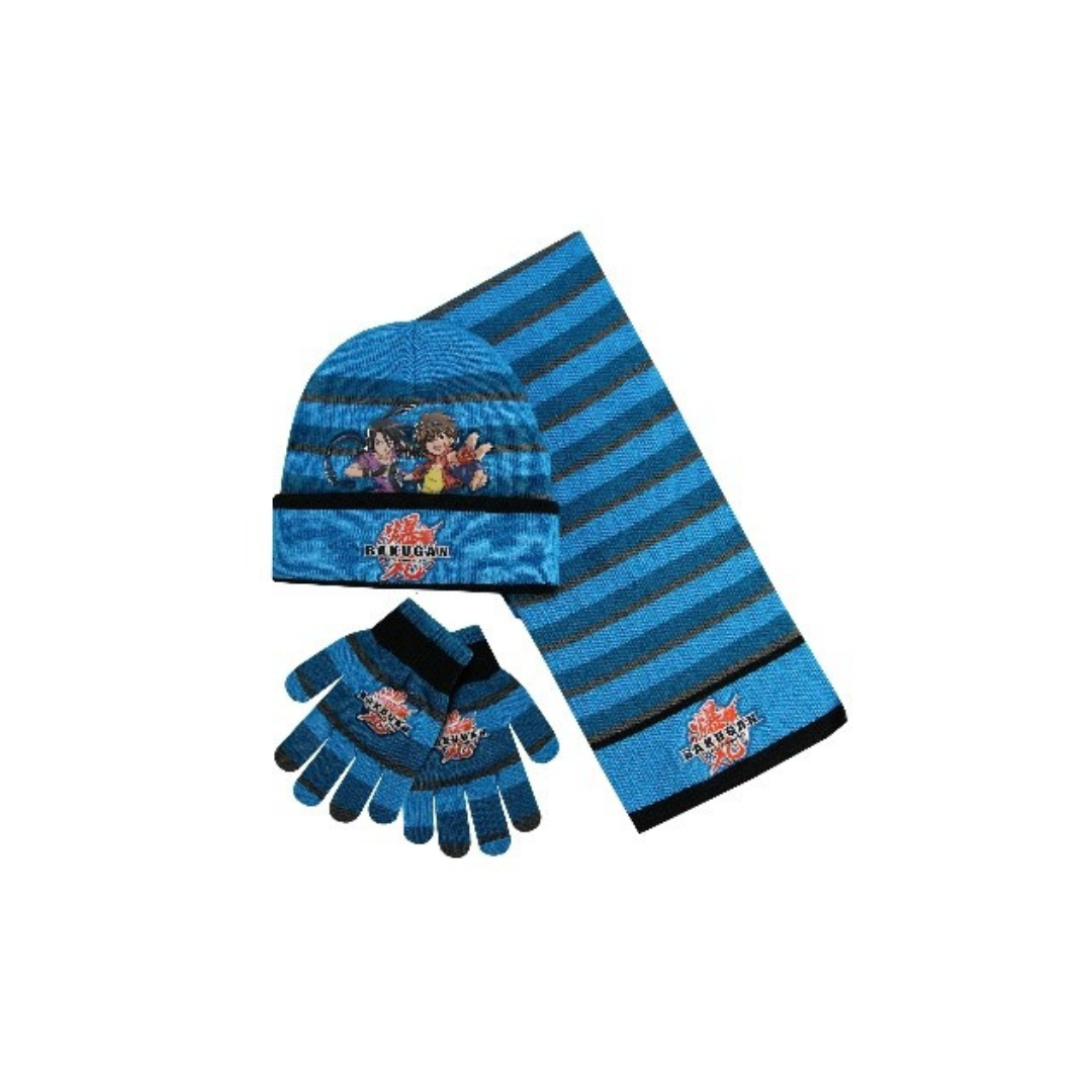 X - Bakugan hue, handsker og halstørklæde - 3-pak - Onesize - Blåstribet