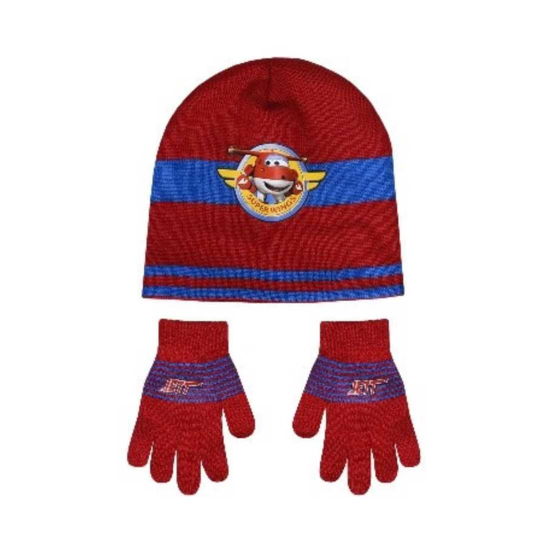 X - Børne vinterhue og handsker - 2-pak - Onesize - Rød / Super Wings