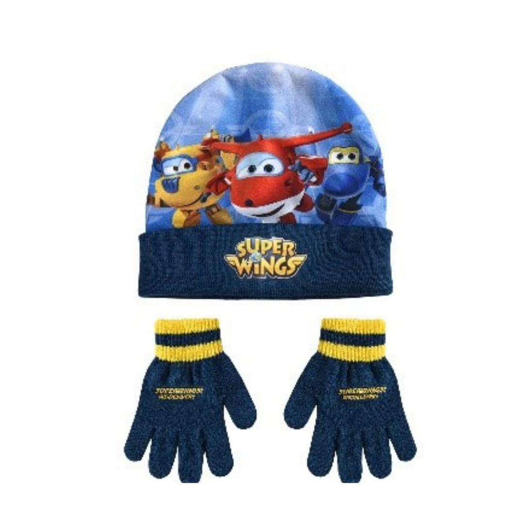 X - Børne vinterhue og handsker - 2-pak - Onesize - Blå / Super Wings