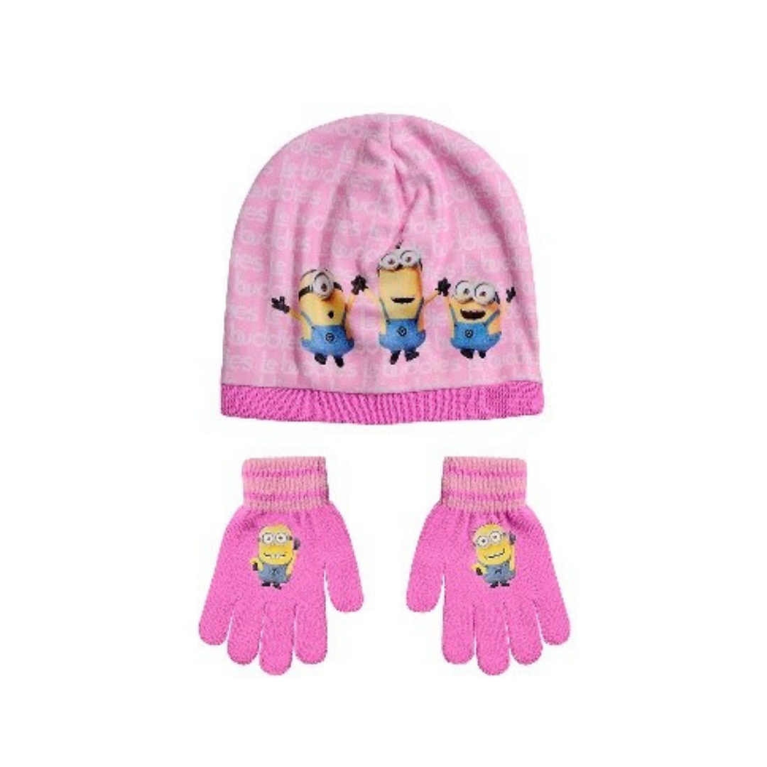X - Minions vinterhue og handsker - 2-pak til børn - Onesize - Lyserød