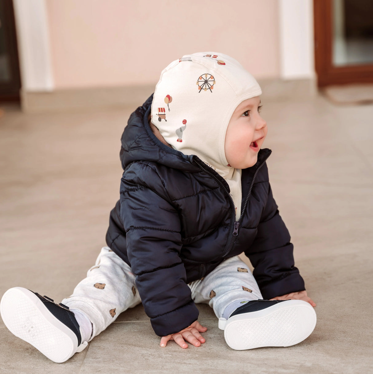 nuuroo - Elefanthue til børn - Str. 45 - Økologisk bomuld - Creme Circus