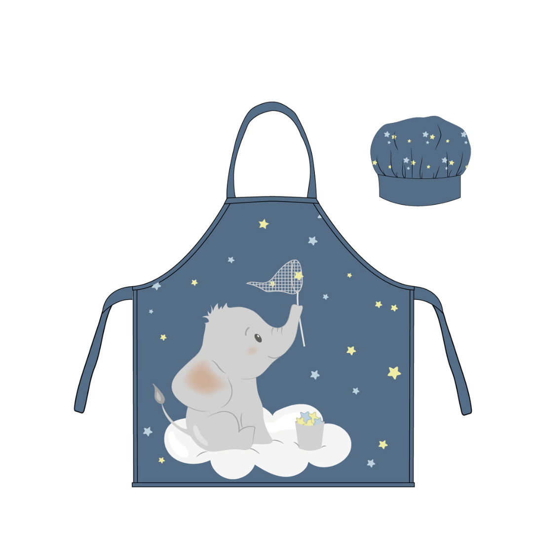 B - Forklæde til børn - 100% polyester - Blå elefant