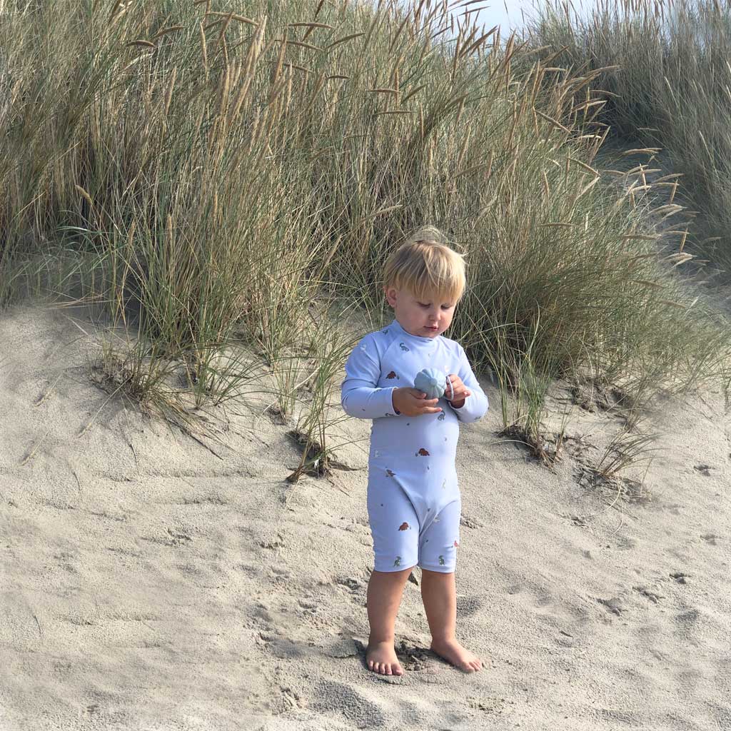 Petu Petu - Svømmedragt til børn - Str. 98-104 - Lysblå Dino