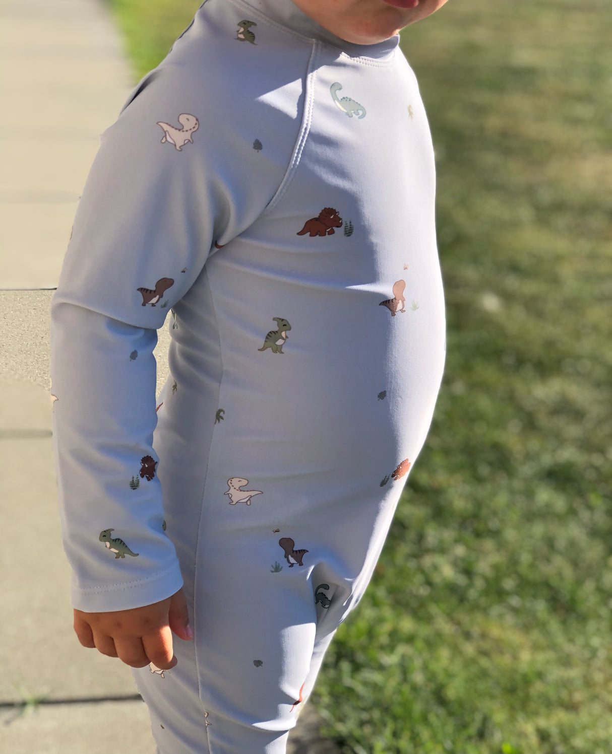 Petu Petu - Svømmedragt til børn - Str. 98-104 - Lysblå Dino