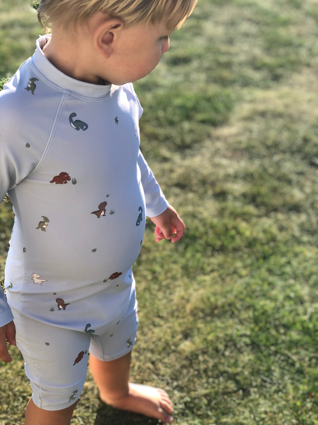 Petu Petu - Svømmedragt til børn - Str. 98-104 - Lysblå Dino