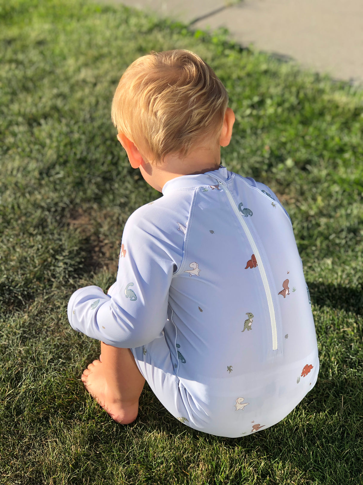 Petu Petu - Svømmedragt til børn - Str. 98-104 - Lysblå Dino