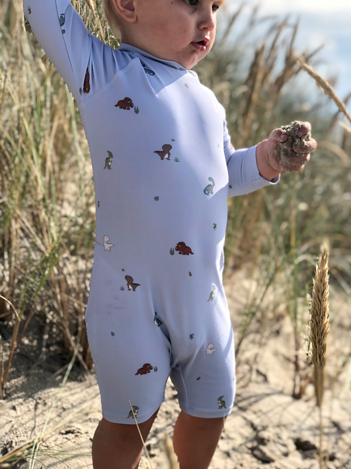 Petu Petu - Svømmedragt til børn - Str. 56-62 - Lysblå Dino