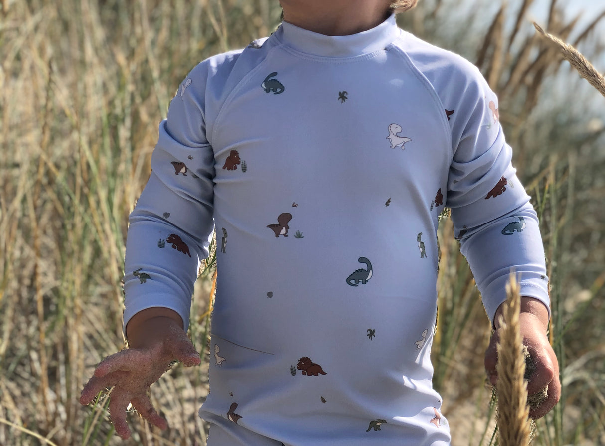 Petu Petu - Svømmedragt til børn - Str. 98-104 - Lysblå Dino