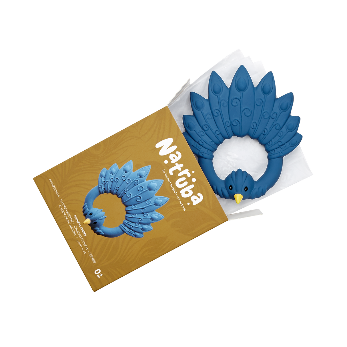 Natruba - Bidering til babys gummer - Naturgummi - Blå påfugl