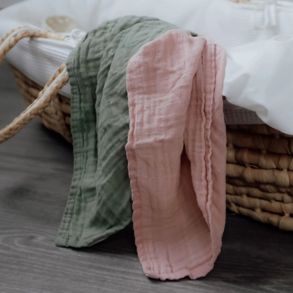 Natruba - 2-pak stofbleer - 100% økologisk bomuldsmusselin - 65x65 cm - Pudder