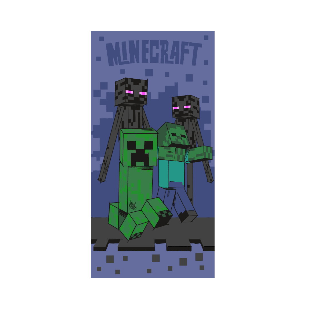 B - Badehåndklæde til børn - 70x140 cm - 100% Bomuld - Minecraft Sketch Mobs