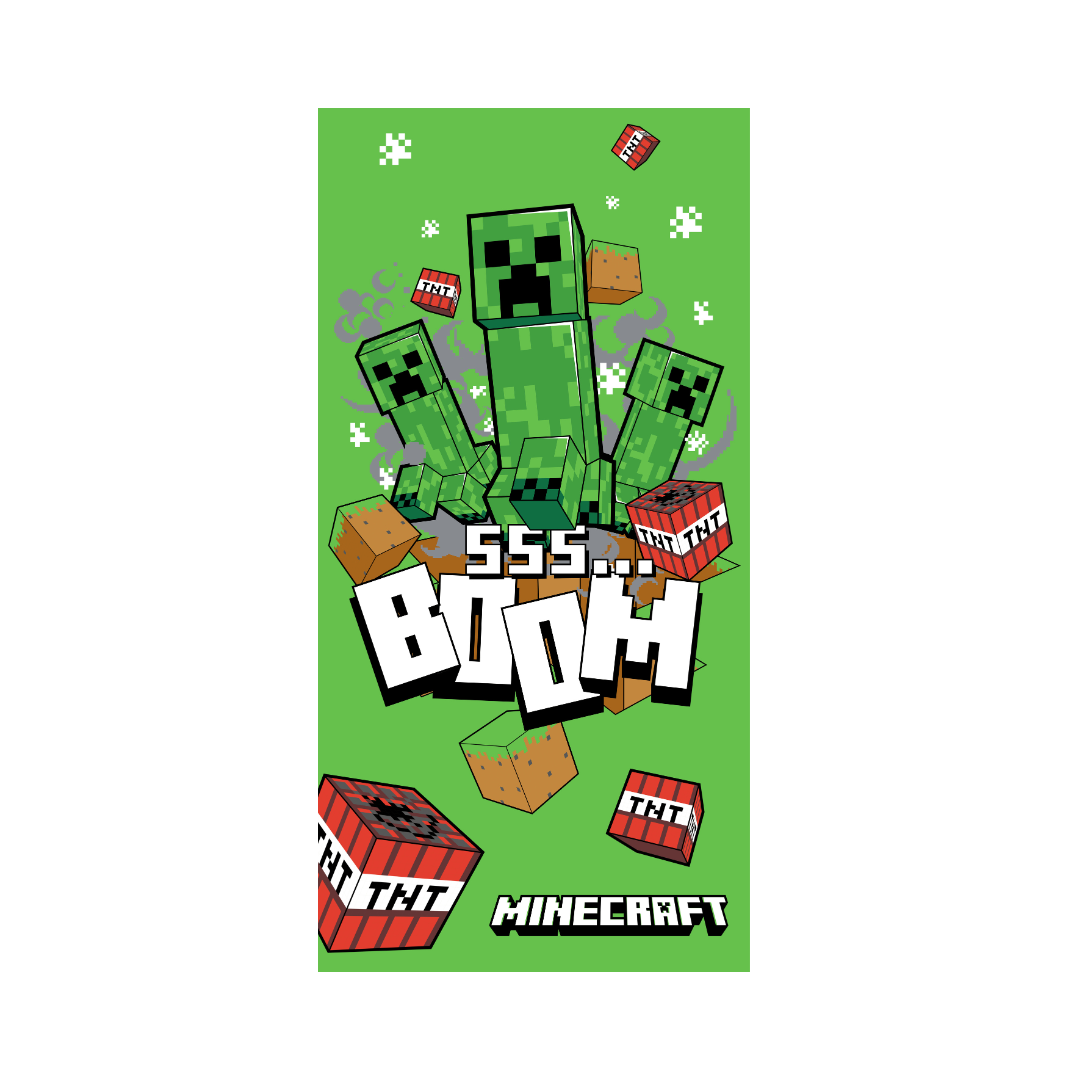 B - Badehåndklæde til børn - 70x140 cm - 100% Bomuld - Minecraft Boom