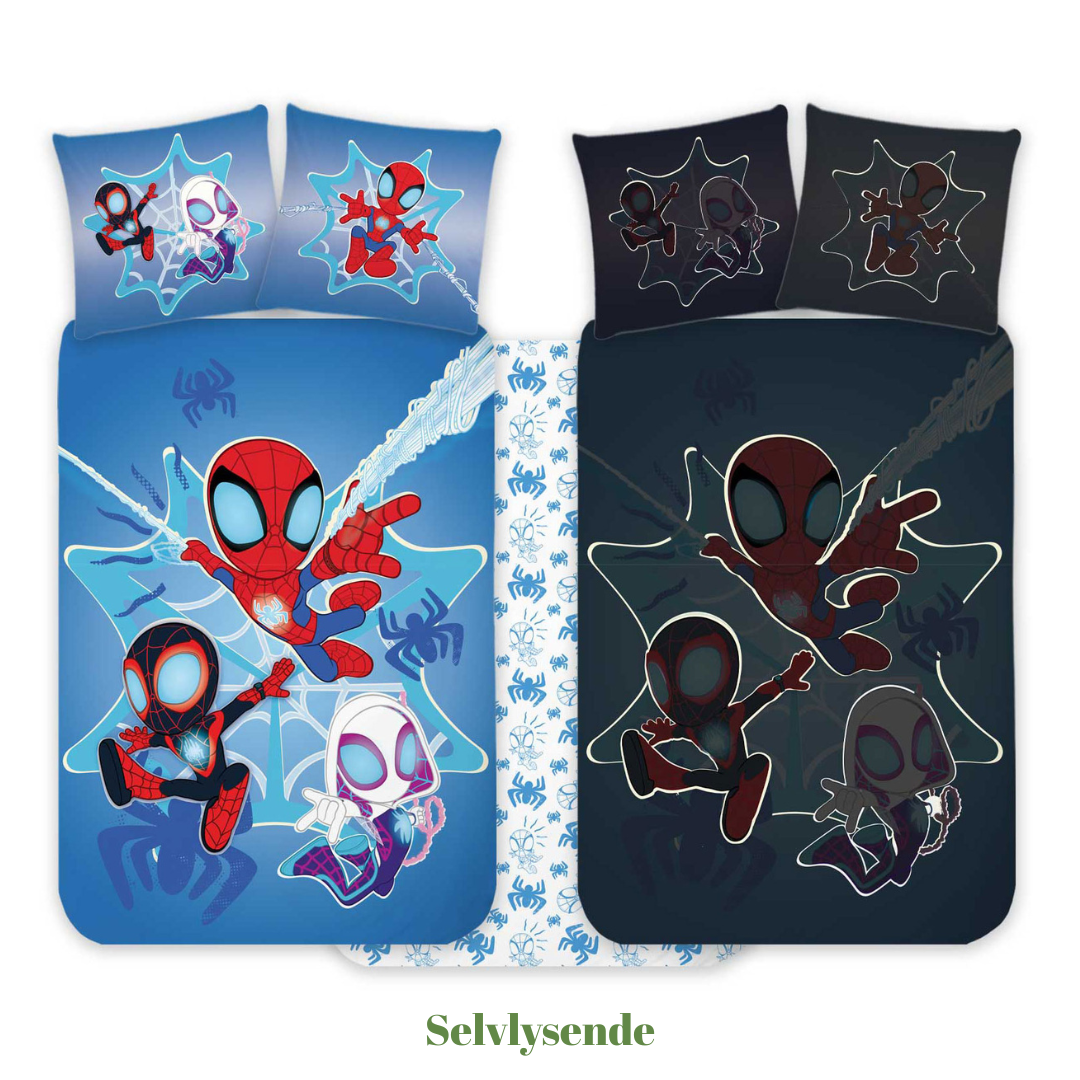 B - Junior sengetøj - Selvlysende sengetøj - 100x140 cm - 100% Bomuld - Spidey