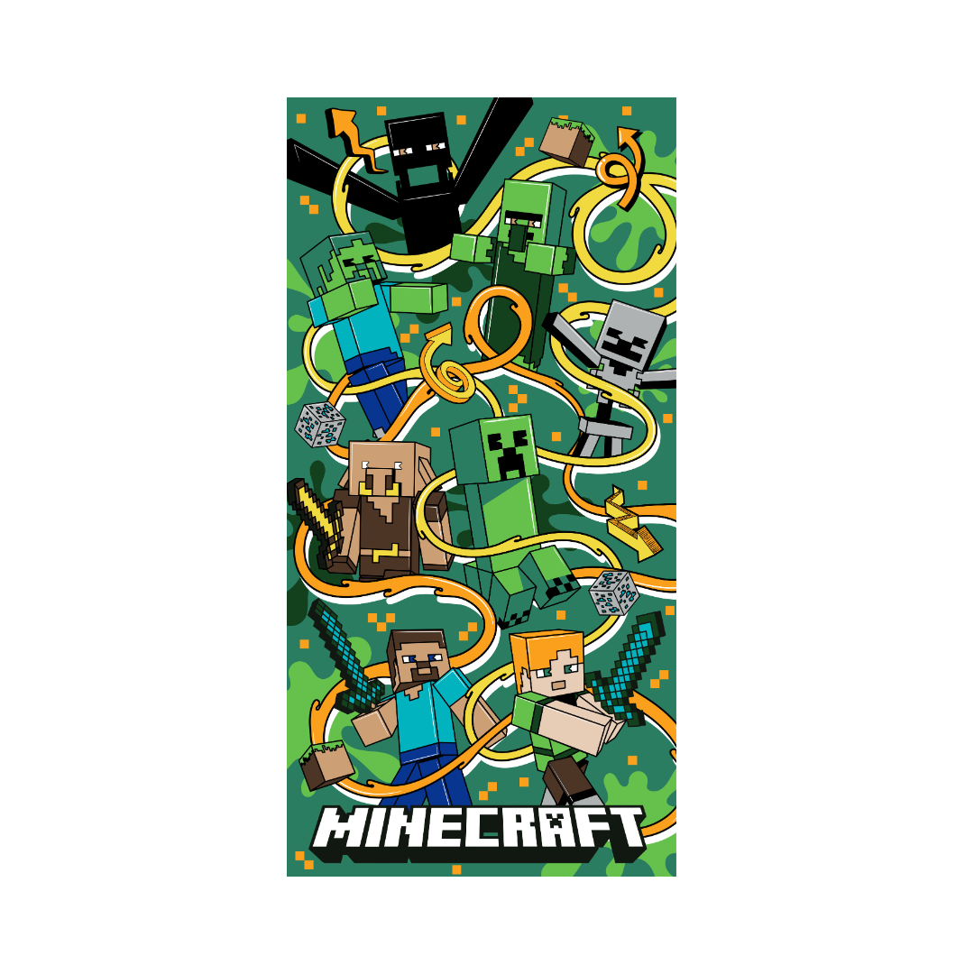 B - Badehåndklæde til børn - 70x140 cm - 100% Bomuld - Minecraft Funtage Graphic