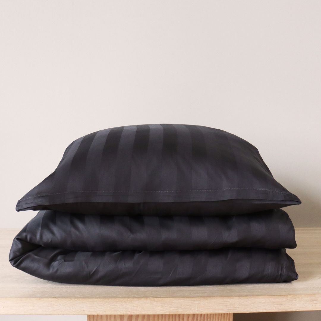 B - Senior sengetøj - 140x200 cm - 100% Bambus - Grey stripe