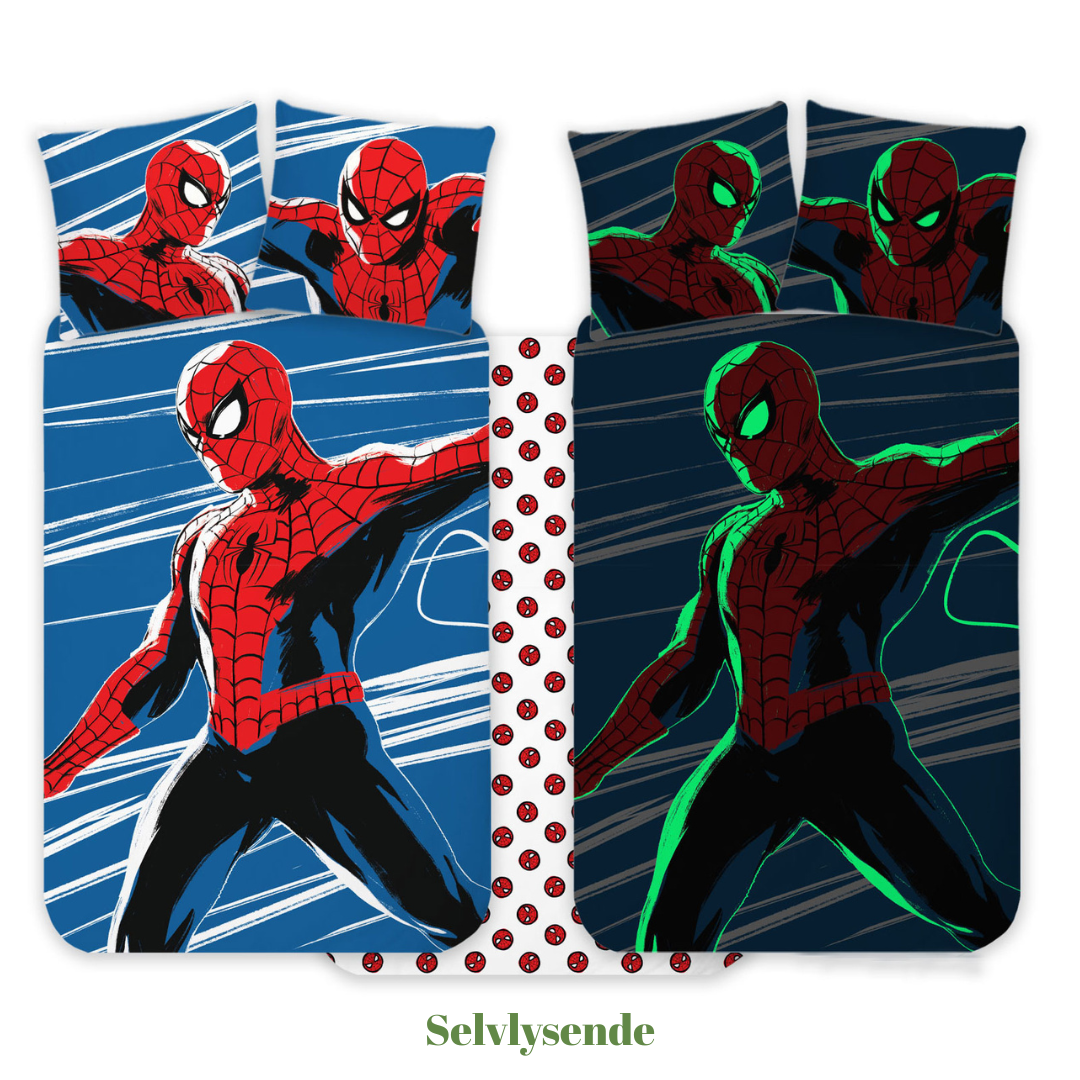 B - Junior sengetøj - Selvlysende sengetøj - 100x140 cm - 100% Bomuld - Spiderman