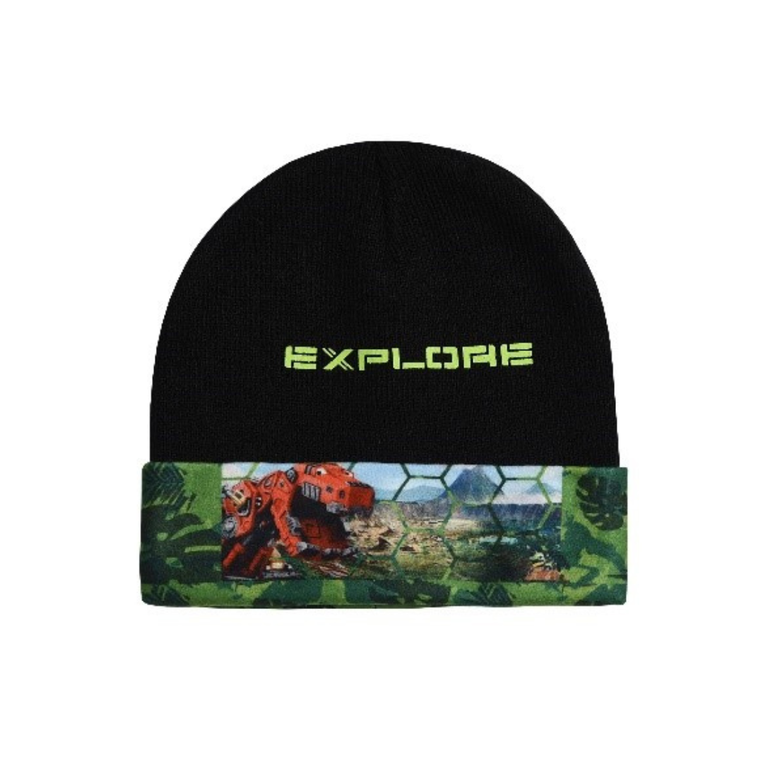 X - Dinotrux vinterhue - Strikhue til børn - Onesize - Sort