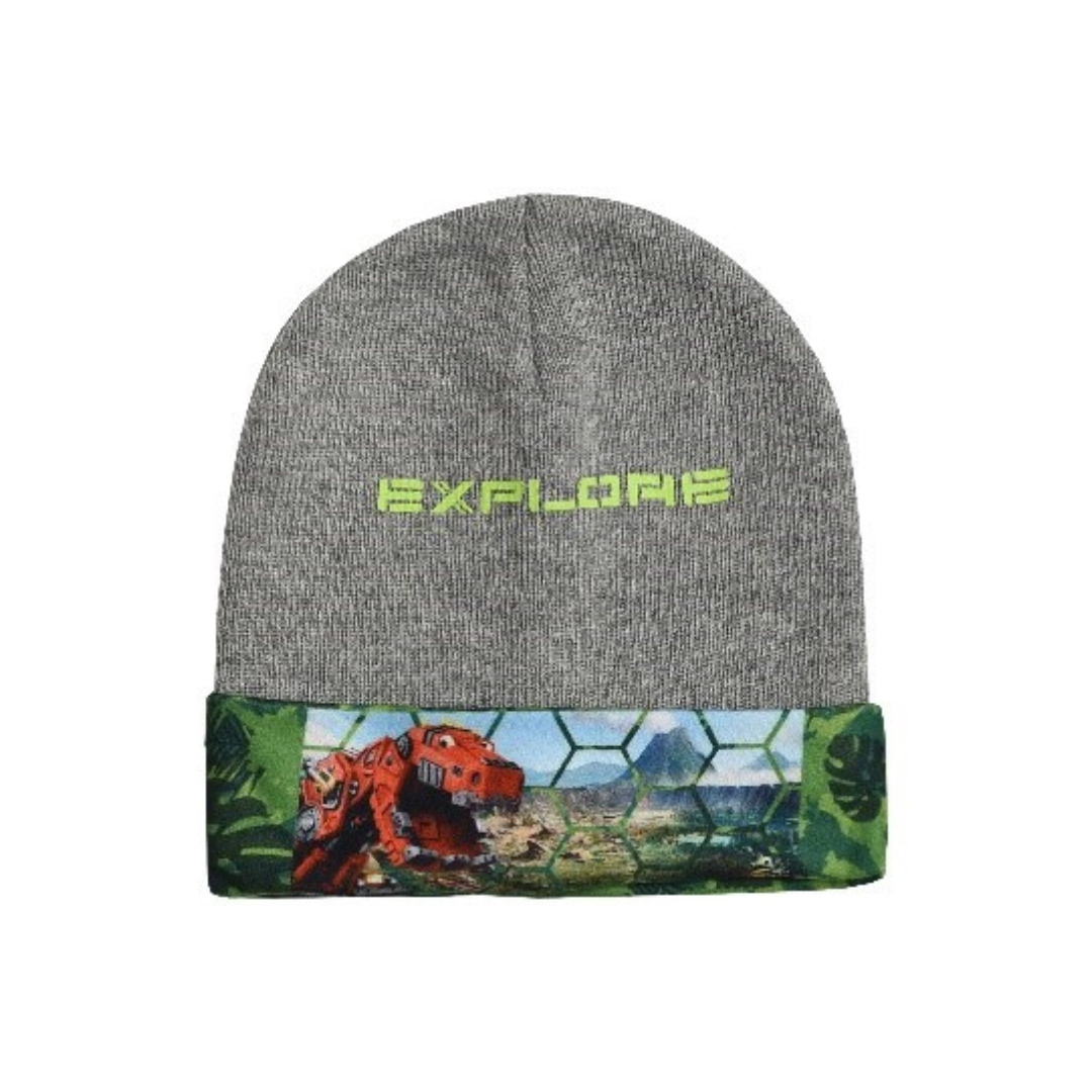 X - Dinotrux vinterhue - Strikhue til børn - Onesize - Grå