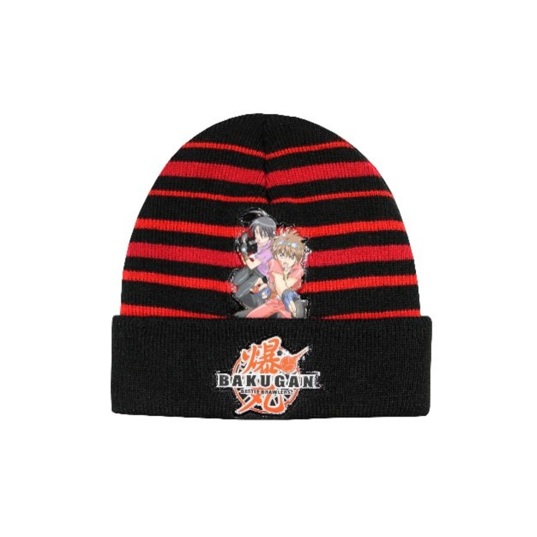 X - Bakugan vinterhue - Strikhue til børn - Onesize - Rød/sort stribet