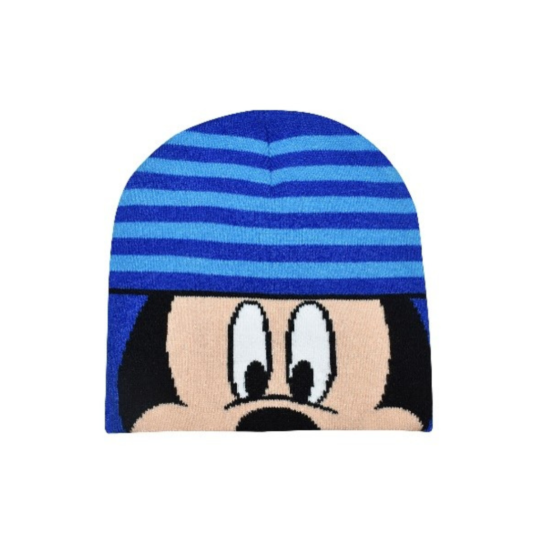 X - Mickey vinterhue - Strikhue til børn - Onesize - Blåstribet med Mickey