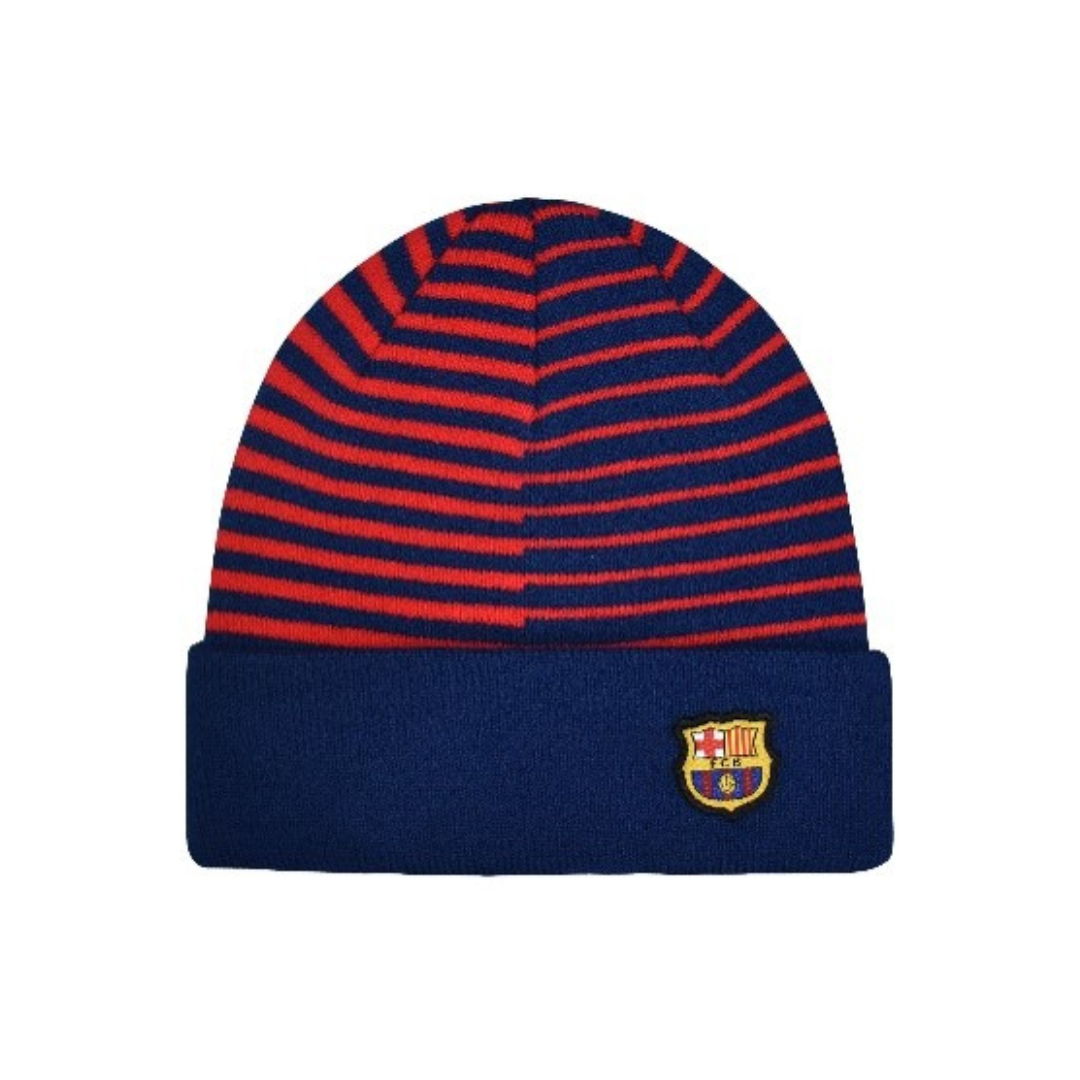 X - FC Barcelona strikhue - Børnehue - Onesize - Blå/rød stribet