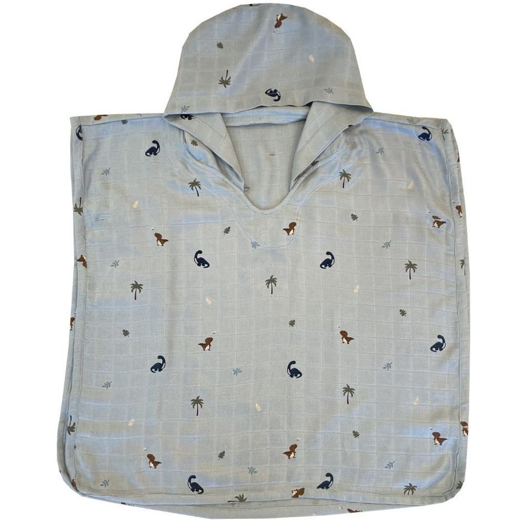 Petu Petu - Muslin poncho i bambus - 3-4 år - Blå dino