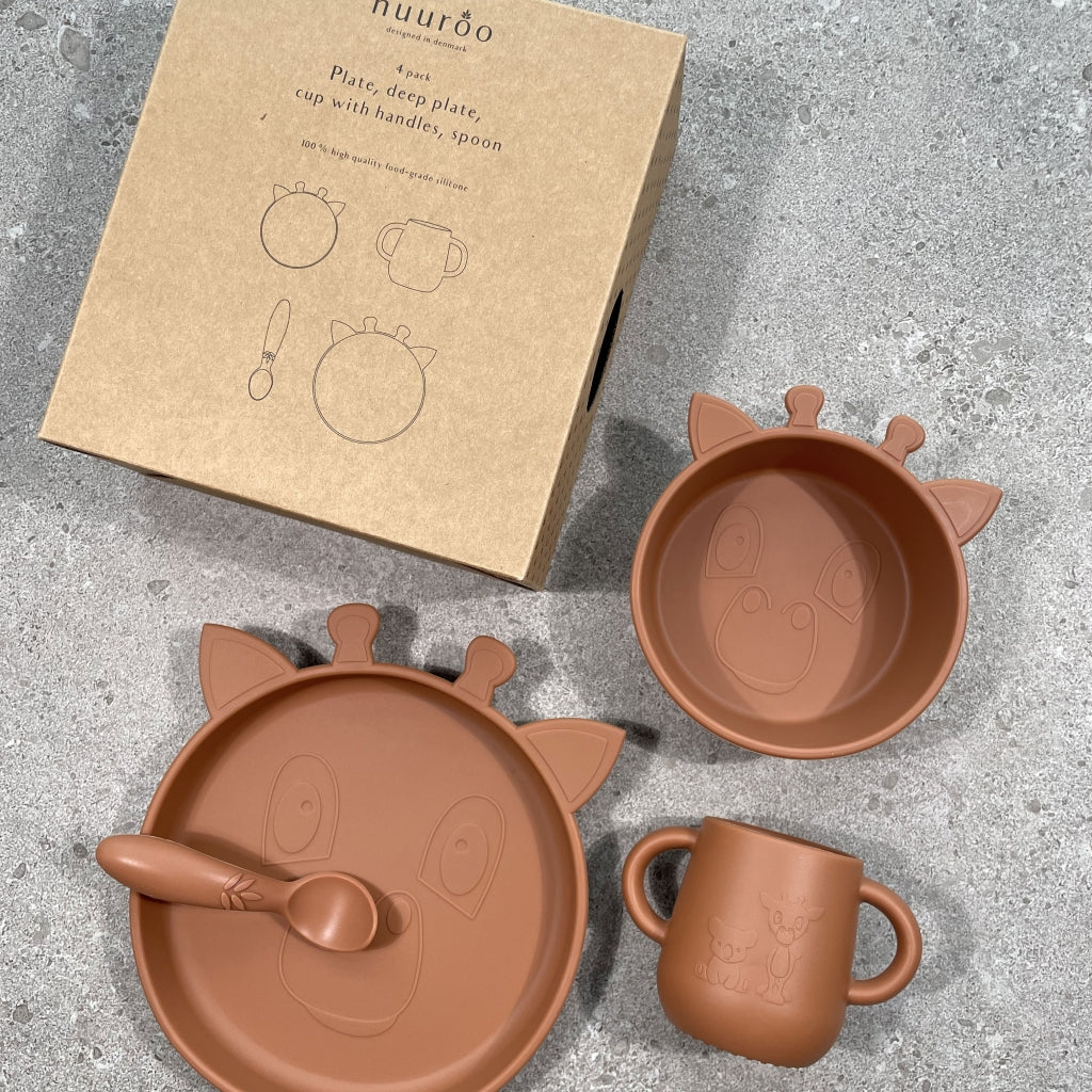 nuuroo - Silikone spisesæt - 4-pak - 100% LFGB silikone - Caramel Café