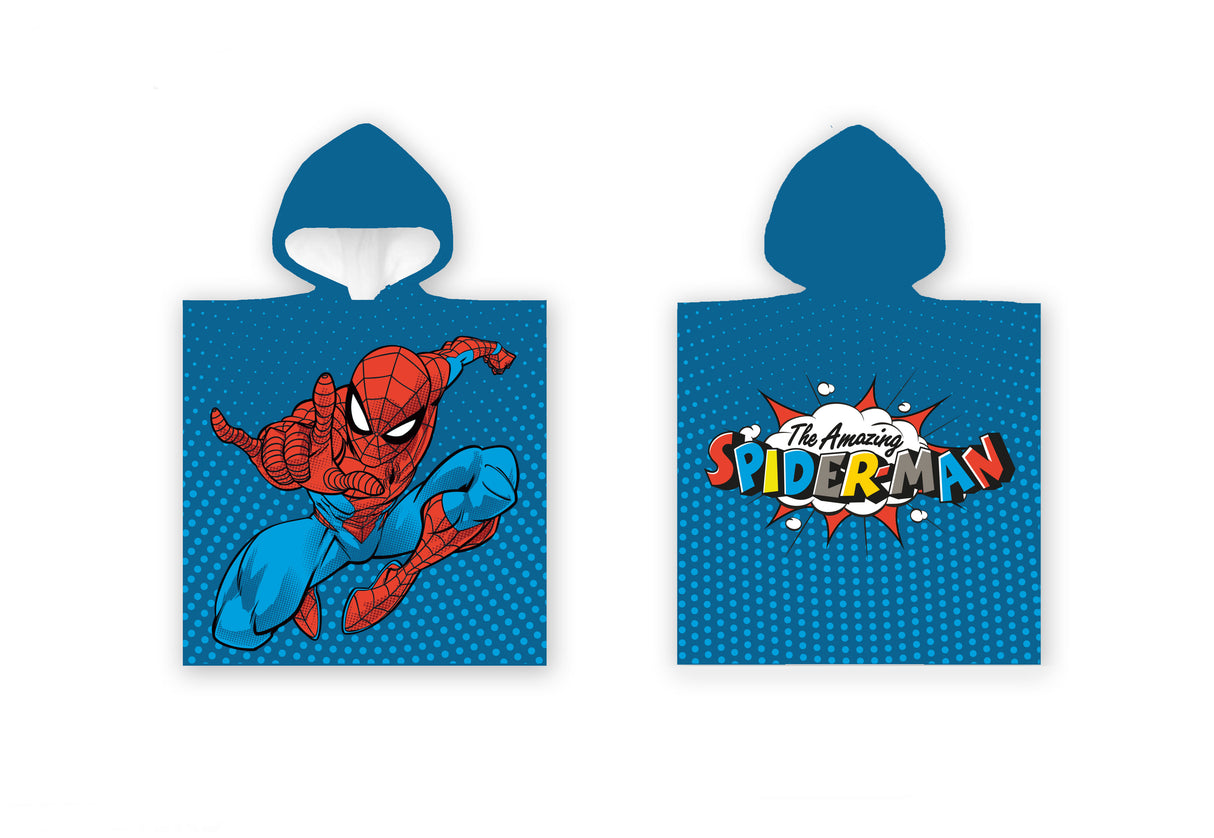 B - Poncho til børn - Børnehåndklæde med Spiderman - 100% bomuld